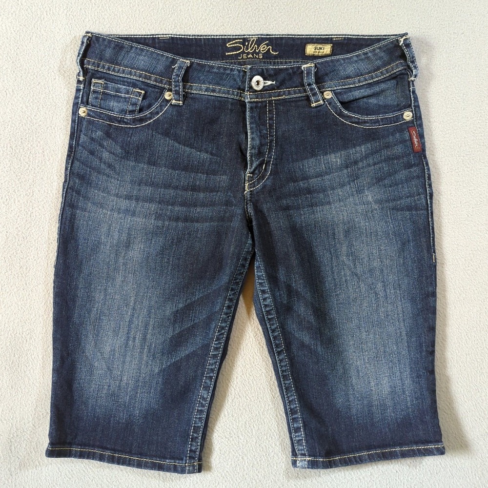 Silver Jeans Suki Bermuda Shorts Womens 34 Dark Wash Stretch Denim Long Jorts